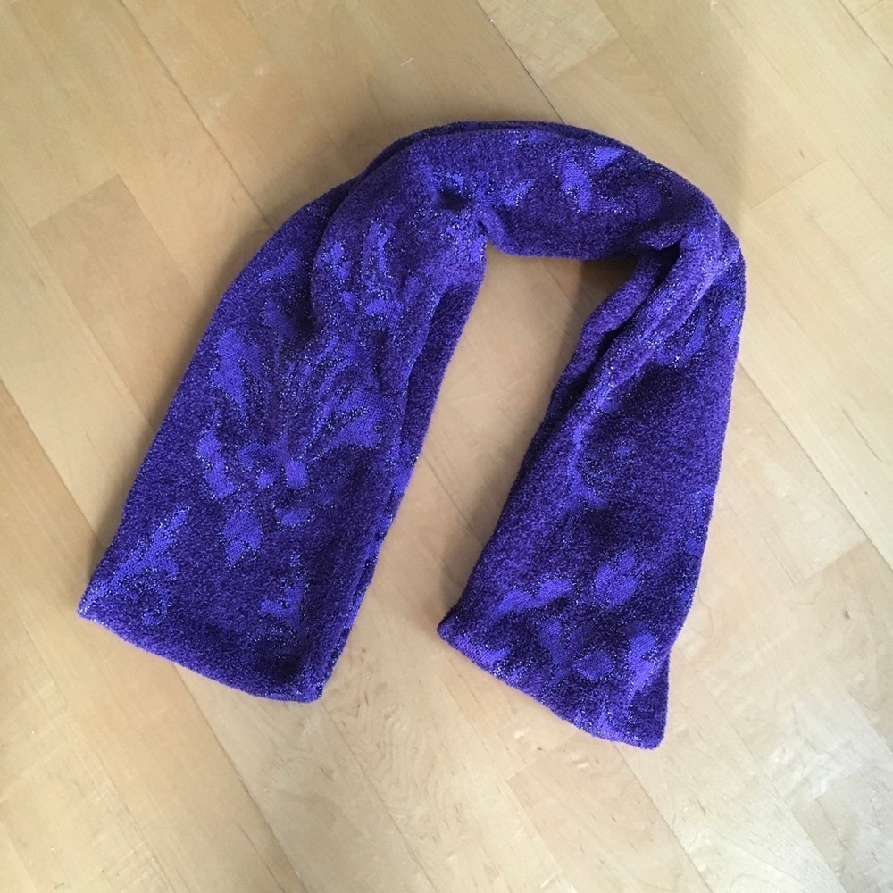 Purple + Silver Metallic Fleur de Lis Floral Infinity Scarf - Picture 9 of 14